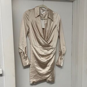 Lioness Satin Cream Long Sleeve Dress